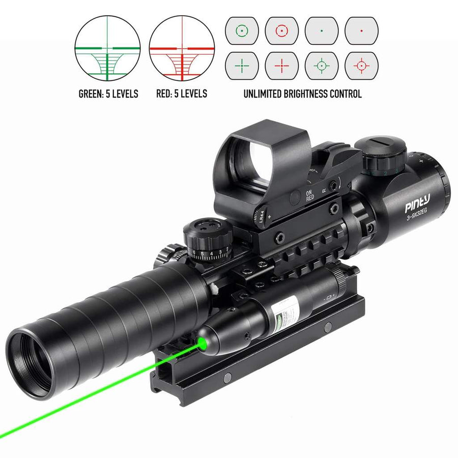 3-9x32 Illuminated Tactical Scope with Red Laser & Holographic Dot Sight